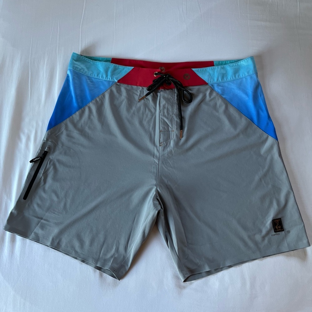 Stylish vast Men's Board Shorts in Gray, Blue, and Red